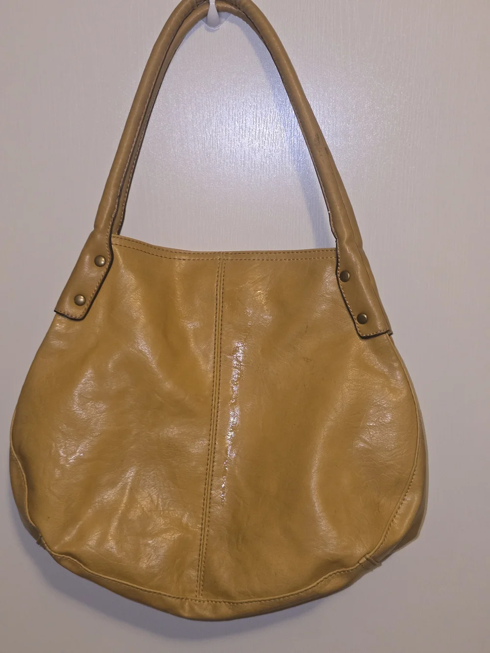 Yellow Leather Shoulder Bag with Front Flap Pocket
